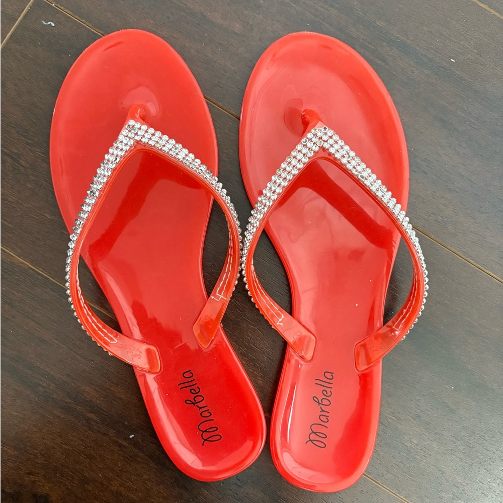 Bright Orange Rhinestone Women's Sandals